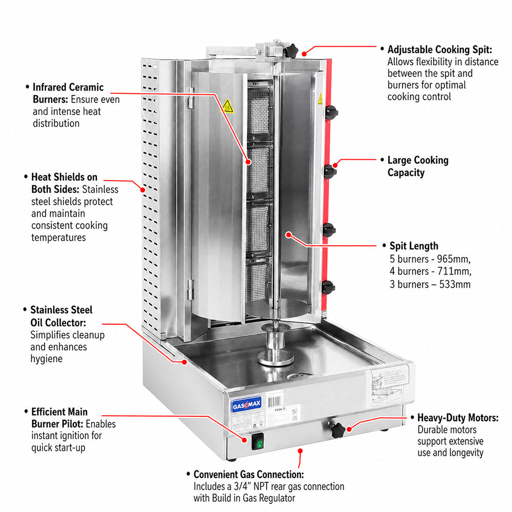 Gasmax Semi-automatic 4 Burner LPG Kebab Machine - KB-4LPG