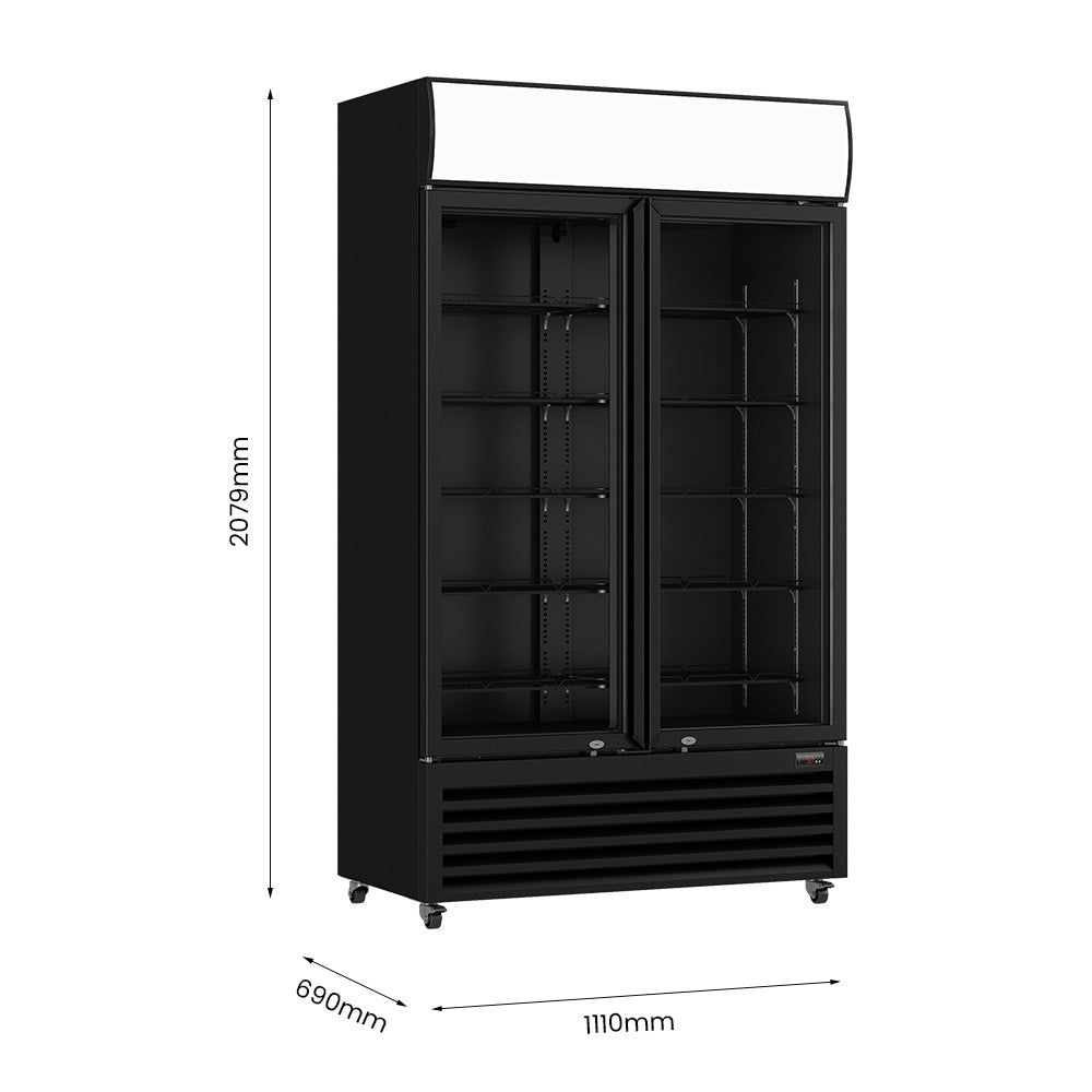 Thermaster Two Sliding Glass Door Colourbond Upright Drink Fridge Black LG-1000SDBP