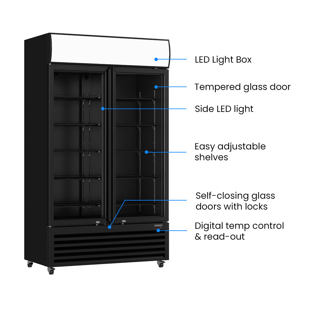 Thermaster Colourbond Upright Beverage Fridge 2 Doors Black - LG-1000BP