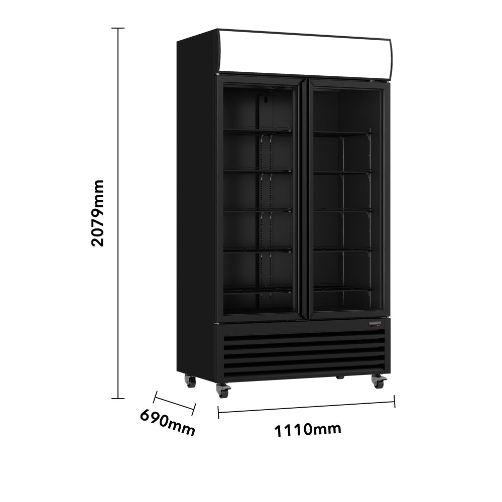 Thermaster Colourbond Upright Beverage Fridge 2 Doors Black - LG-1000BP