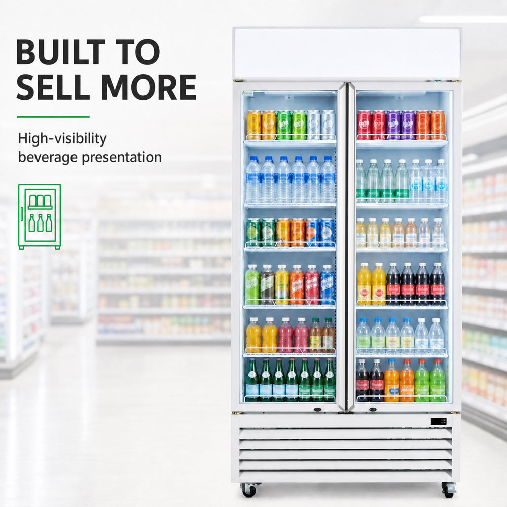 Thermaster Colourbond Upright Beverage Fridge 2 Doors White - LG-1000P