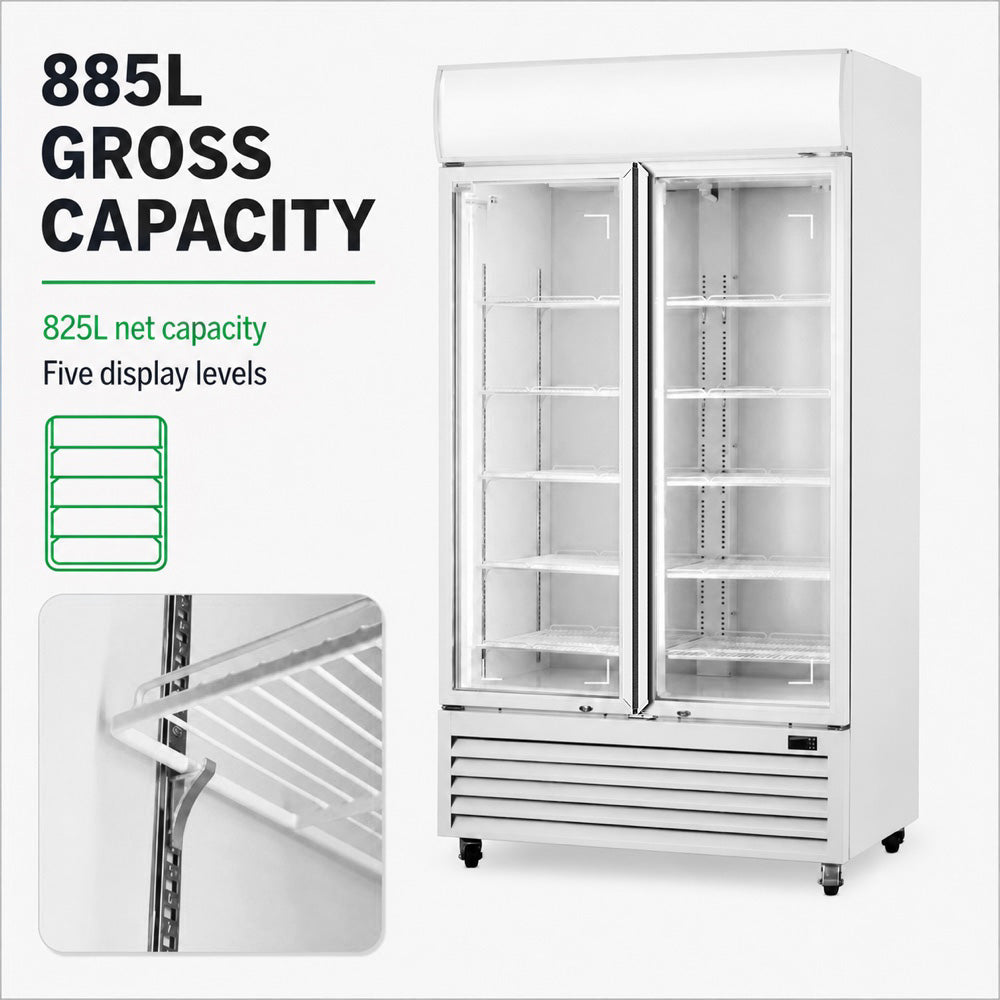 Thermaster Colourbond Upright Beverage Fridge 2 Doors White - LG-1000P