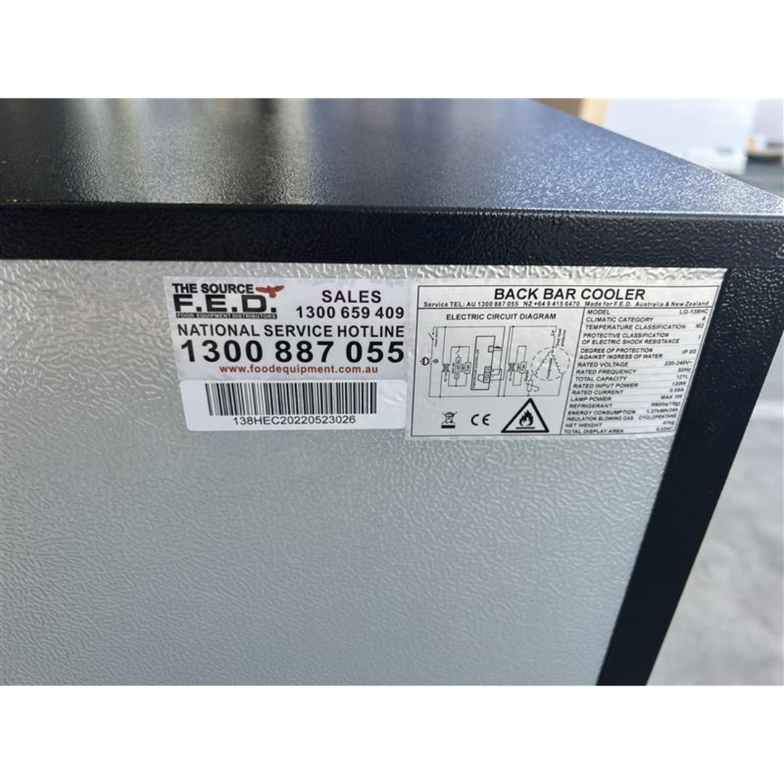 Ex-Showroom: Thermaster Under Bench single door Bar Fridge/Cooler - LG-138HC-QLD146