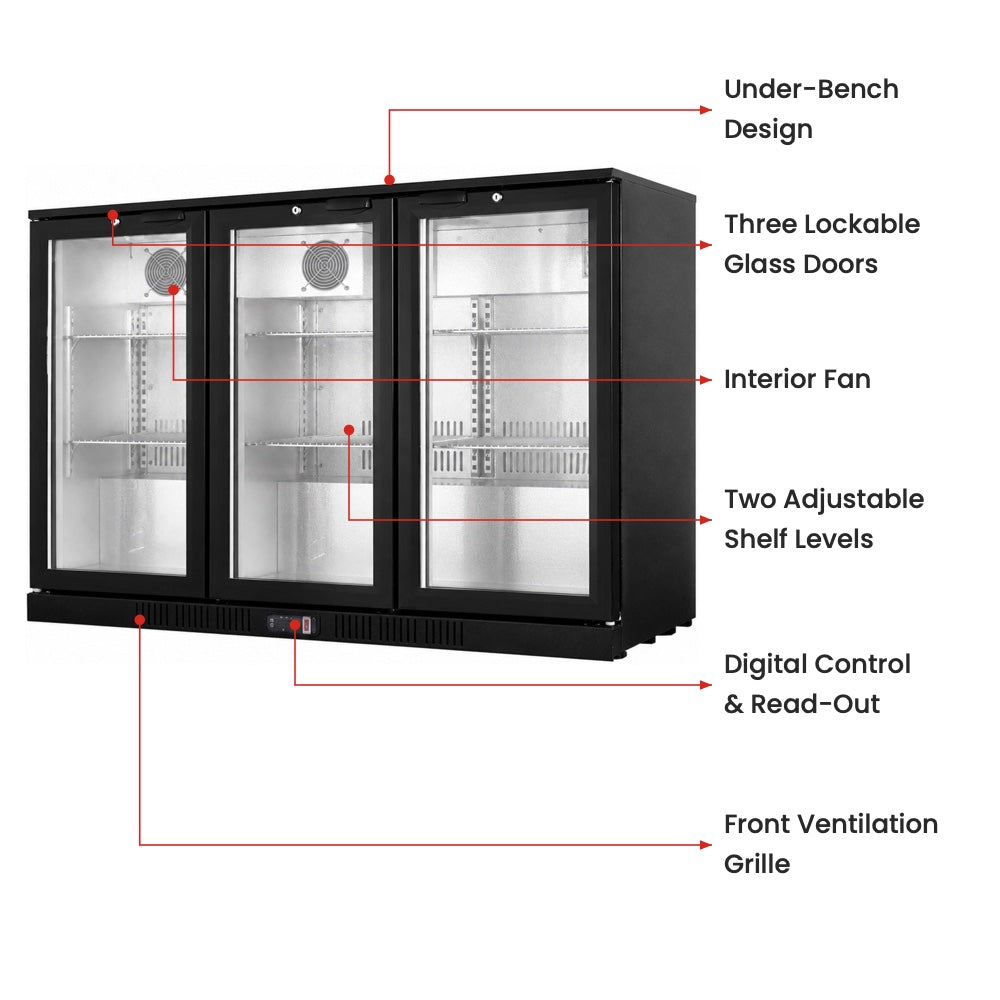 Thermaster Under Bench Three Door Bar Fridge/Cooler - LG-330HC