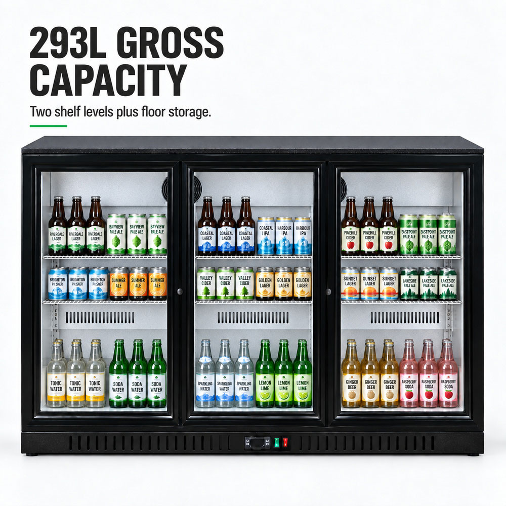 Thermaster Under Bench Three Sliding Door Bar Fridge/Cooler - LG-330SC