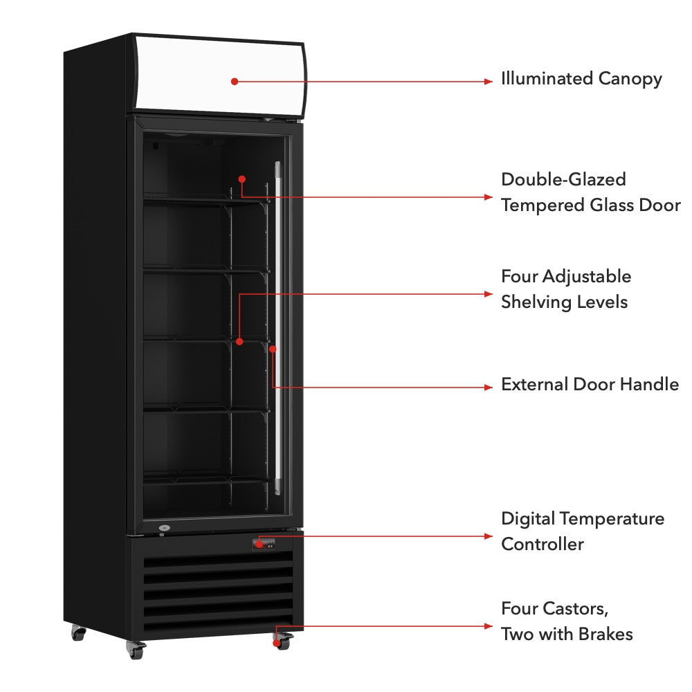 Thermaster Single Glass Door Colourbond Upright Drink Fridge - LG-370BP