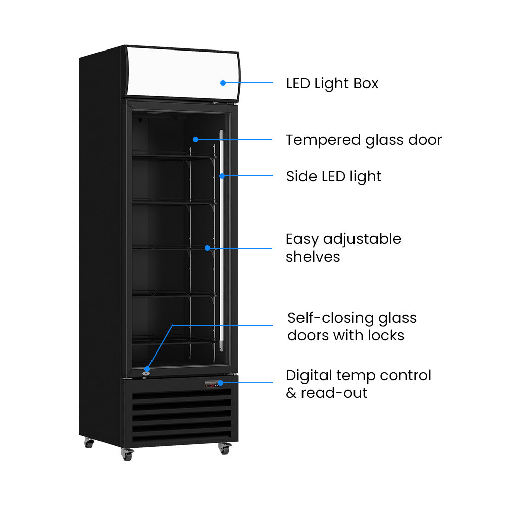 Thermaster Single Glass Door Black Colourbond Upright Drink Fridge - LG-540BP