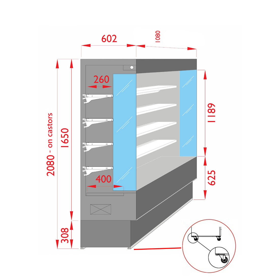 Tecnodom Open Chiller with 4 Shelves TDVC60-CA-100