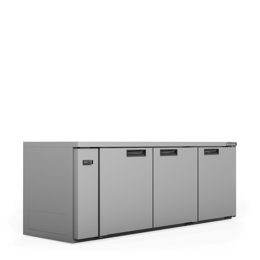 HB3RSB Boronia - Three Door Black Colorbond Remote Back Bar Counter Display Refrigerator