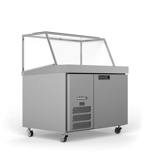 HSP18UBA Banksia - One Door White Colorbond Prep Counter Refrigerator With Angled Blown Air Well