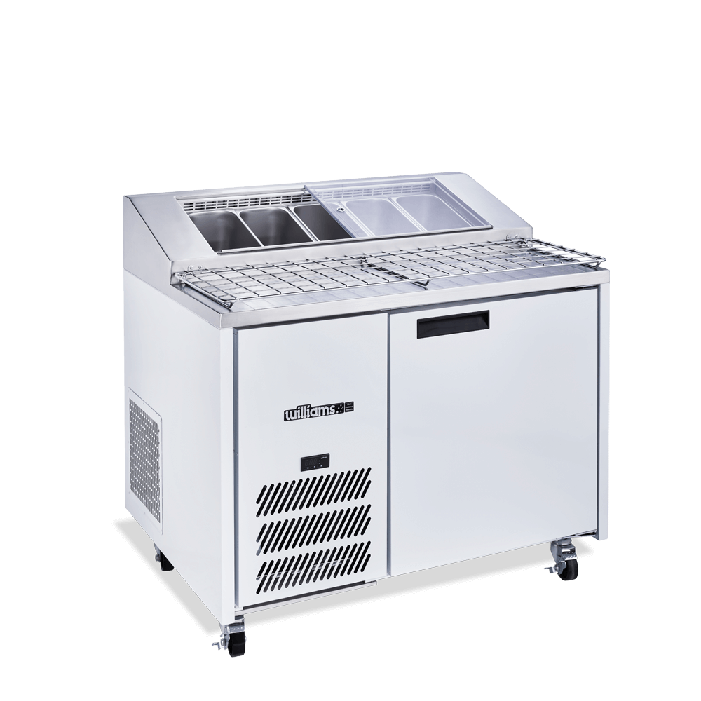 HJ1PCBA Jade Pizza - One Door White Colorbond Pizza Prep Counter Refrigerator With Blown Air Well
