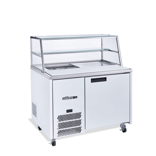HJ1SCBA Jade Sandwich - One Door White Colorbond Prep Counter Refrigerator With Blown Air Well