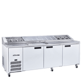 HJ3PCBA Jade Pizza - Three Door White Colorbond Pizza Prep Counter Refrigerator With Blown Air Well