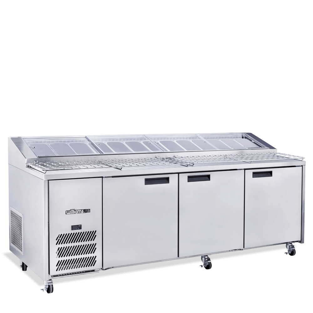 HJ3PCBASS Jade Pizza - Three Door Stainless Steel Pizza Prep Counter Refrigerator With Blown Air Well