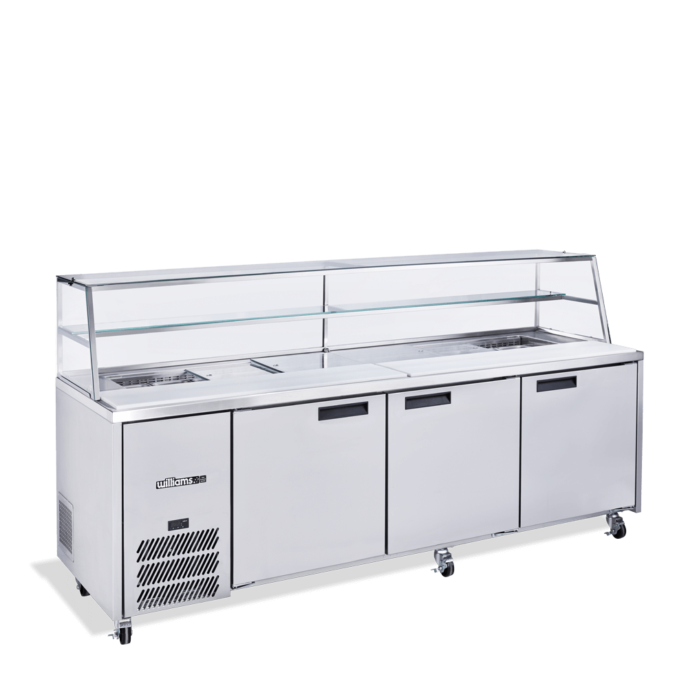 HJ3SCBASS Jade Sandwich - Three Door Stainless Steel Prep Counter Refrigerator With Blown Air Well
