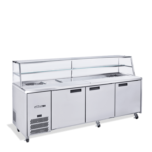 HJ3SCBASS Jade Sandwich - Three Door Stainless Steel Prep Counter Refrigerator With Blown Air Well