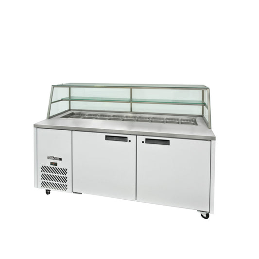 HJ2SCBA Jade Sandwich - Two Door White Colorbond Prep Counter Refrigerator With Blown Air Well