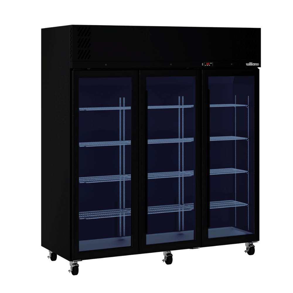 HP3GB Pearl - Three Door Black Colorbond Upright Display Refrigerator