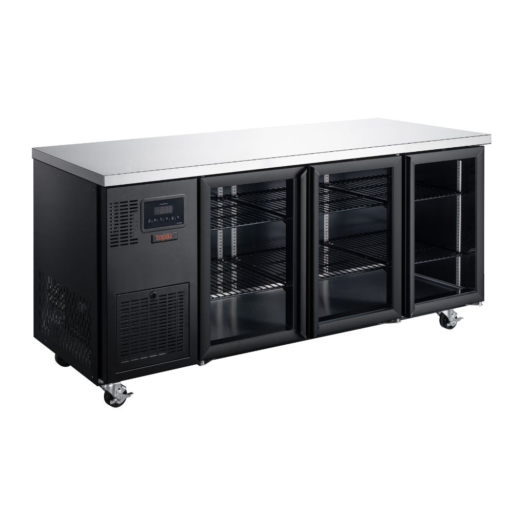 HTU3GBHC Topaz Under Counter - Three Door Black Under Counter Glass Door Refrigerator