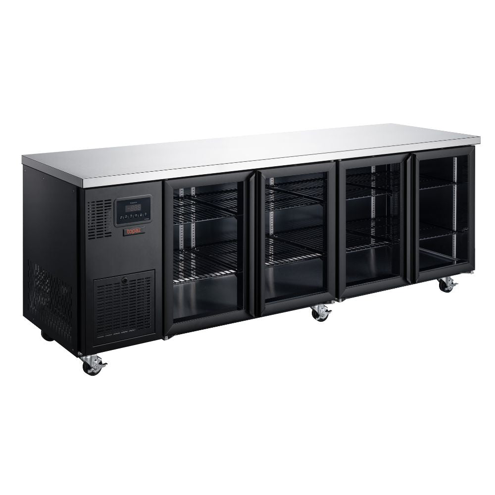 HTU4GBHC Topaz Under Counter - Four Door Black Under Counter Glass Door Refrigerator