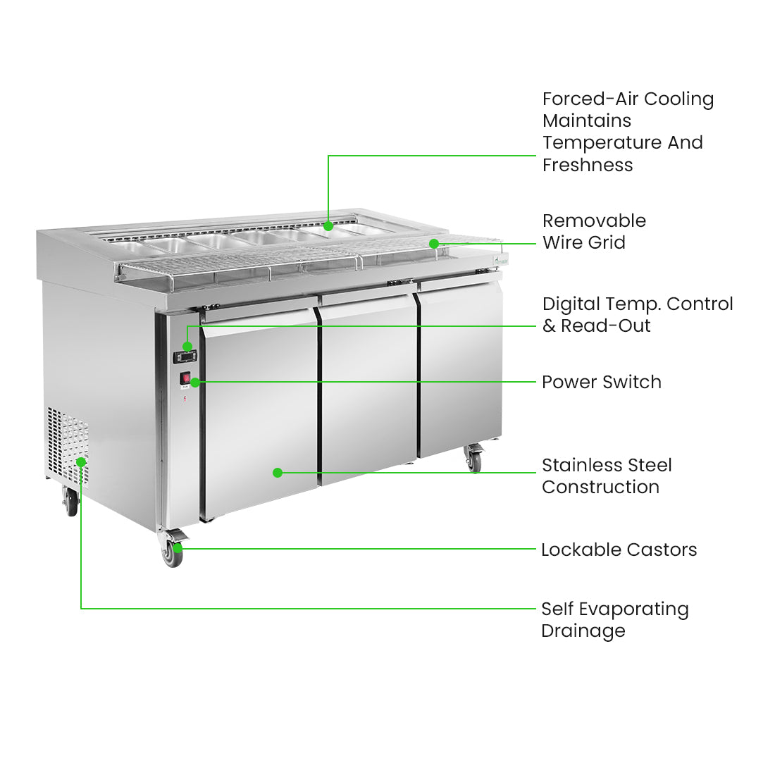 PWB150 three door DELUXE Pizza Prep Bench