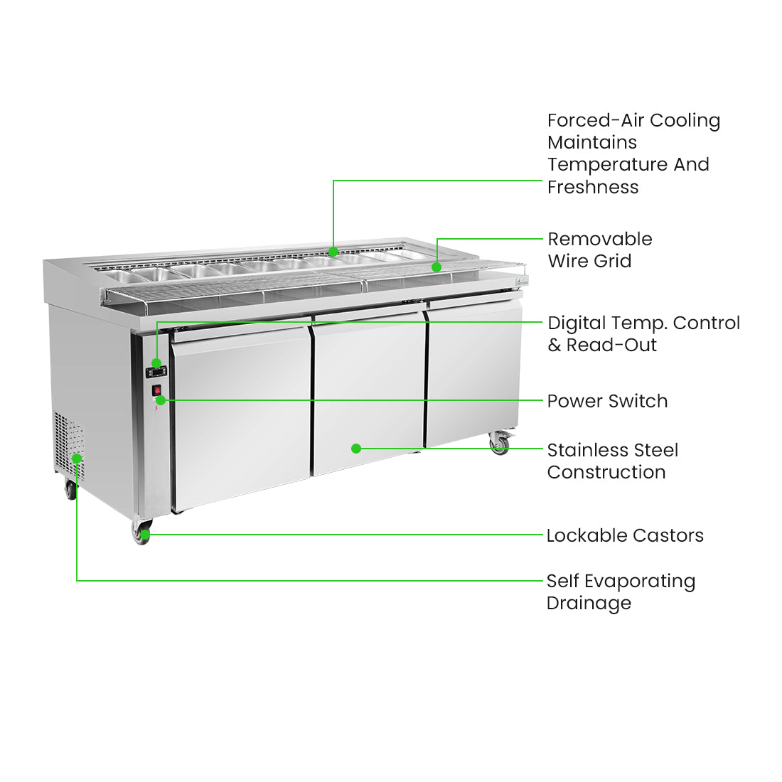 Thermaster Three door DELUXE Pizza Prep Bench - PWB200