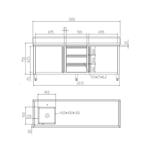 SC-6-2100L-H Cabinet with Left Sink