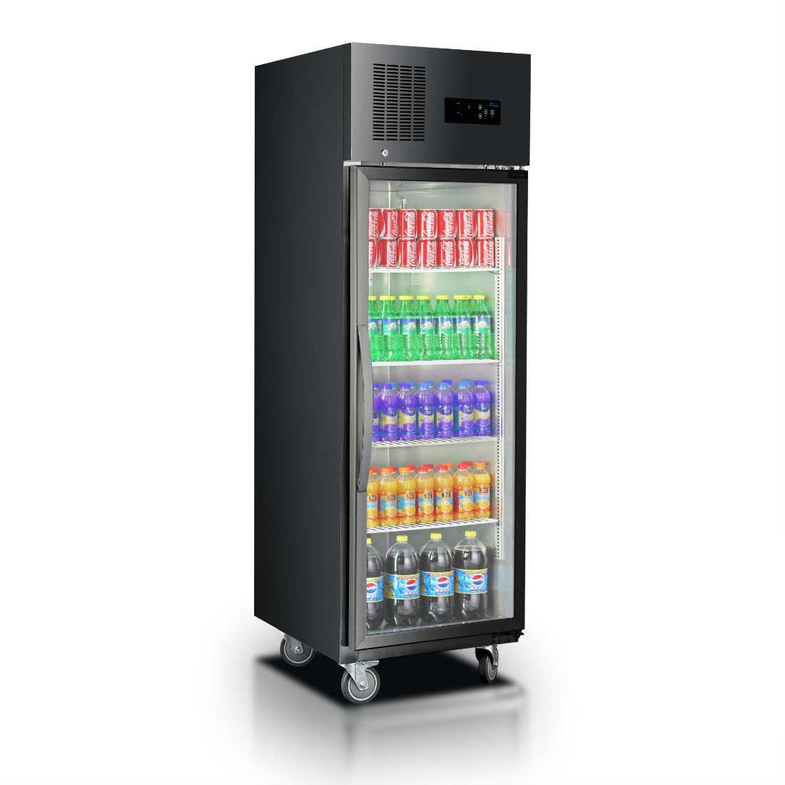 2NDs: Single Glass Door Upright Fridge Black Stainless Steel - SUCG500B