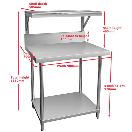 SMB-7-0900 - Heavy Duty Salamander Bench with Shelf Braces