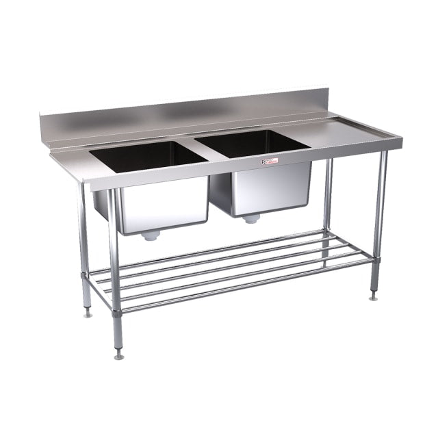 Simply Stainless Double Sink Dishwasher Inlet Bench SS09.7.1650DBR