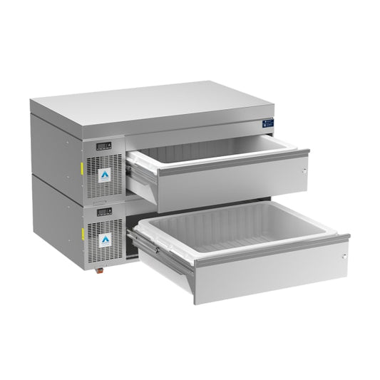 Adande Double Slimline Dual Temperature Drawers VLS2.CW Standard Castor / Solid Work Top