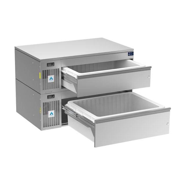Adande Double Slimline Dual Temperature Drawers VNS2.CT Standard Castor / Cover Top
