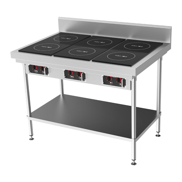 CookTek Helios 1200mm wide Freestanding Bench with 3 x Drop-in Front to Back Dual Hob Induction Cooktop HRD.9500.FB35.4.1200