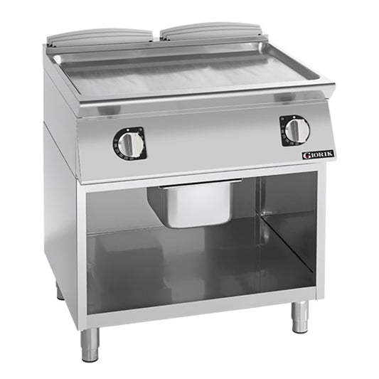 Giorik 700 Series 800mm wide Smooth Satin Chrome Electric Frytop on Open Base FLE741GCRXT