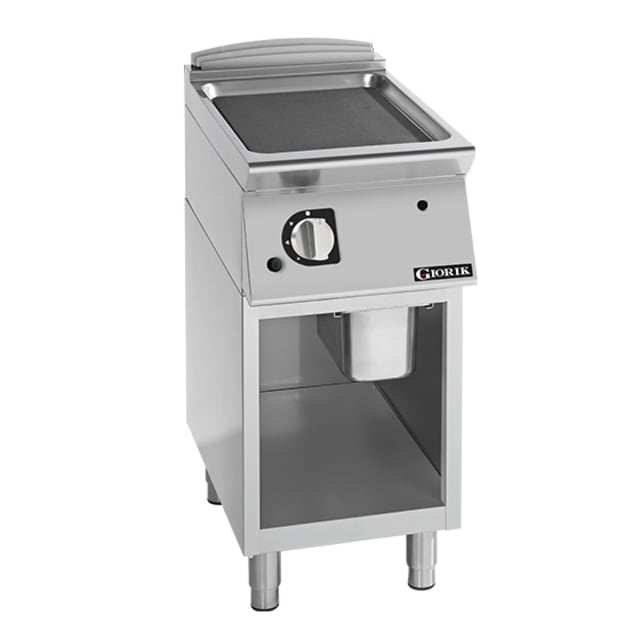 Giorik 700 Series 400mm wide Smooth Mild Steel Gas Frytop on Open Base FLG72GFT.P