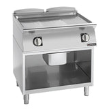 Giorik 900 Series 800mm wide 1/3 Ribbed 2/3 Smooth Satin Chrome Electric Frytop on Open Base FME941GCRXT