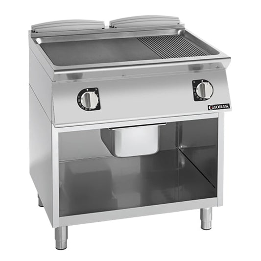 Giorik 700 Series 800mm wide 1/3 Ribbed 2/3 Smooth Mild Steel Plate Electric Frytop on Open Base FME741GFT