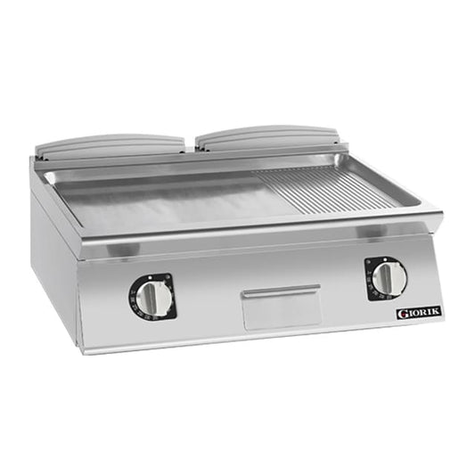 Giorik 700 Series 800mm wide 1/3 Ribbed 2/3 Smooth Satin Chrome Plate Electric Frytop FME741TCRXT