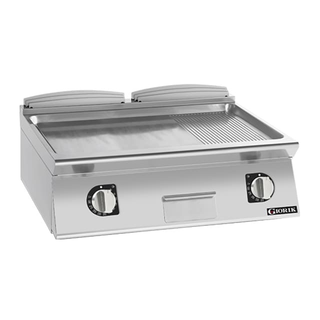 Giorik 900 Series 800mm wide 1/3 Ribbed 2/3 Smooth Satin Chrome Plate Electric Frytop FME941TCRXT