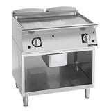 Giorik 900 Series 800mm wide 1/3 Ribbed 2/3 Smooth Satin Chrome Gas Frytop on Open Base FMG941GCRXT.N