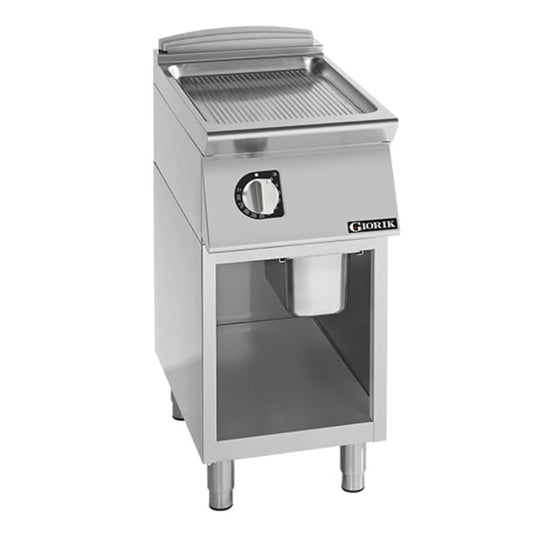Giorik 700 Series 400mm wide Ribbed Satin Chrome Electric Frytop on Open Base FRE72GCRXT
