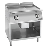 Giorik 700 Series 800mm wide Ribbed Satin Chrome Electric Frytop on Open Base FRE741GCRXT