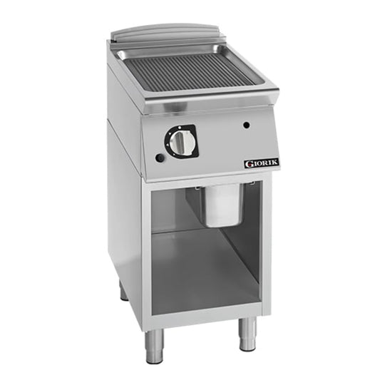 Giorik 700 Series 400mm wide Ribbed Mild Steel Gas Frytop on Open Base FRG72GFT.N