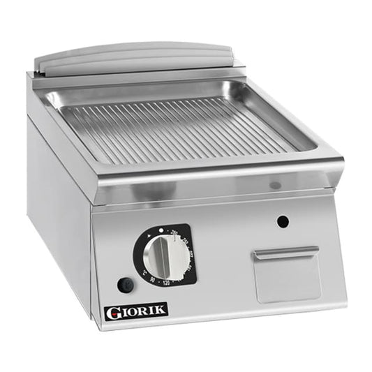Giorik 700 Series 400mm wide Ribbed Satin Chrome Gas Frytop FRG72TCRXT.N