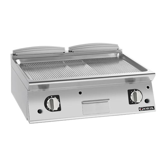 Giorik 700 Series 800mm wide Ribbed Satin Chrome Gas Frytop FRG741TCRXT.N