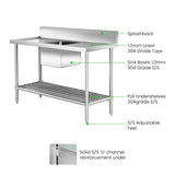 Single Centre Sink Bench & Pot Undershelf SSB6-1500C/A