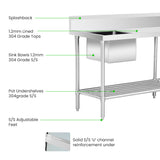 SSB6-2400L/A Single Left Sink Bench with Pot Undershelf