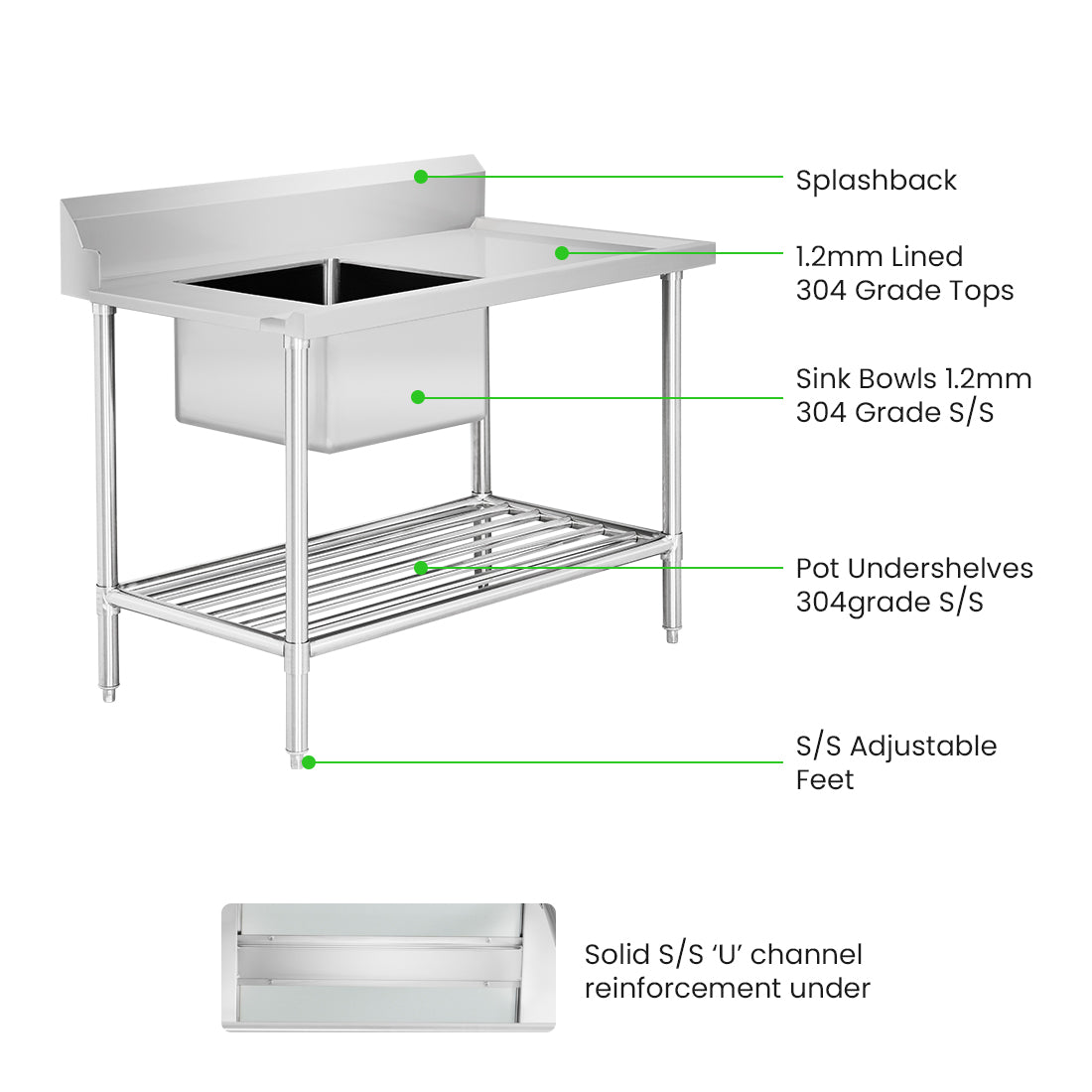 Left Inlet Single Sink Dishwasher Bench SSBD7-1200L/A