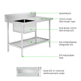 Left Inlet Single Sink Dishwasher Bench SSBD7-1200L/A