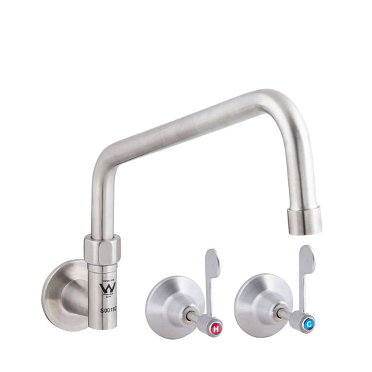Stainless Steel Wall Stops and Elbow with 12" Spout T-3MCW12